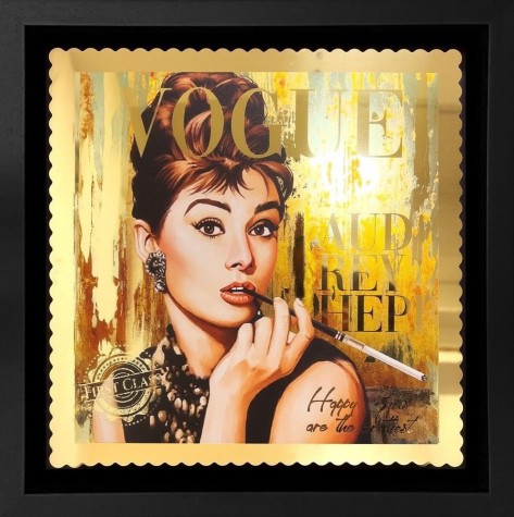 Golden Hepburn - Audrey Golden Stamp Miniature | Framed Dimensions: 19" x 19" x 4"  image