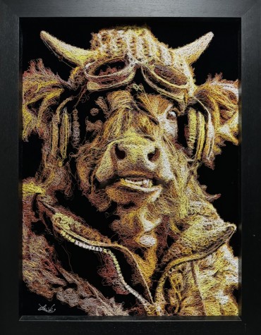 Angus Highland Cow | Original Scribble Art | 27.5"x 35" Framed image